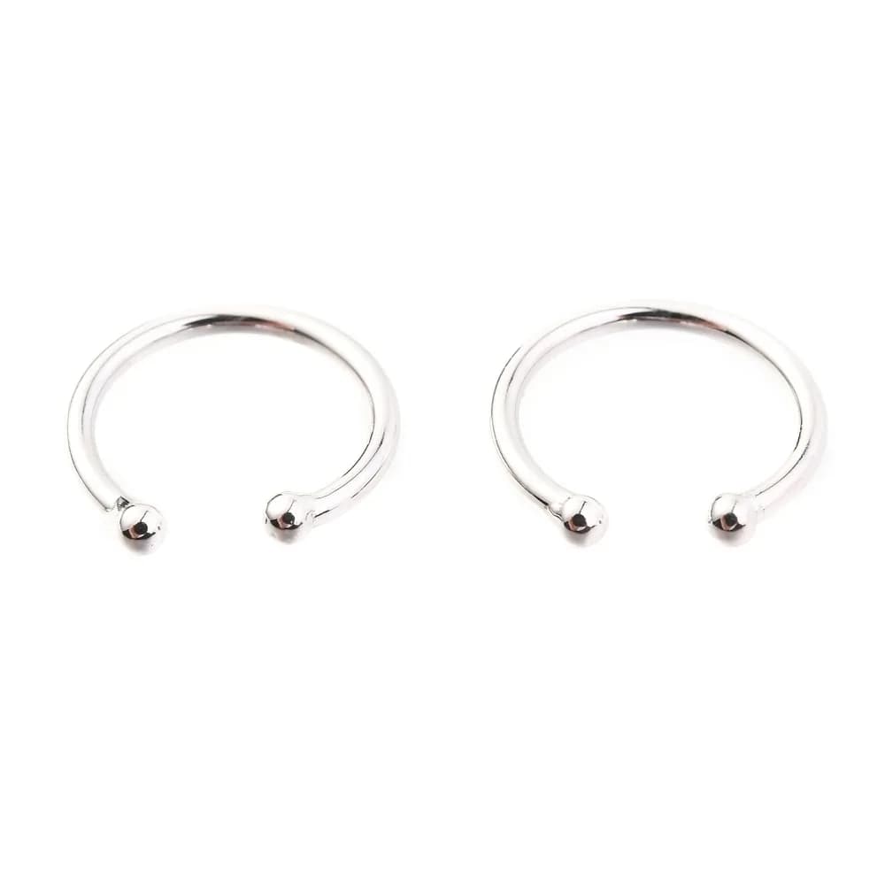 Anti-Rhodium Plated 925 Sterling Silver Cuff Earrings Ring with Round Platinum 12x1mm