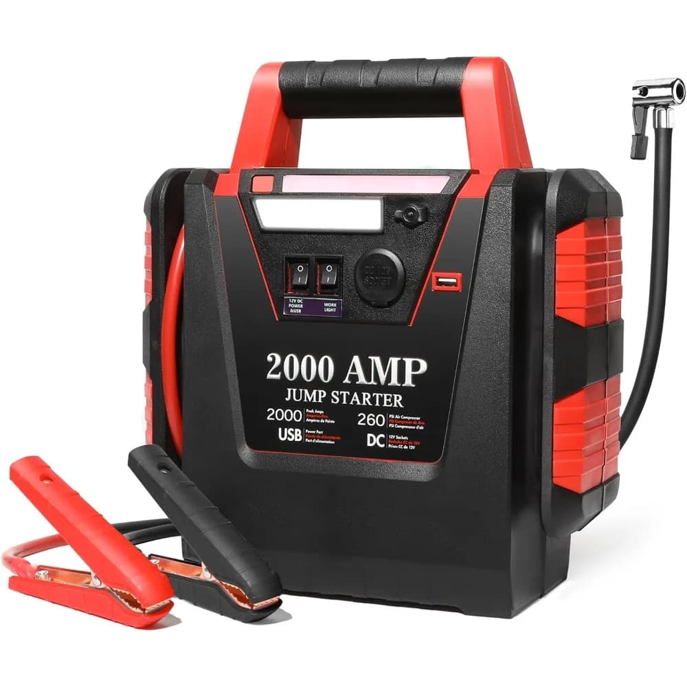 Avviatore di emergenza con compressore d'aria, avviamento di ponticello per batteria per auto Gonfiatore per pneumatici da 260 PSI, impaltatore automatico per batteria al piombo 6 in 1 Jump Sta