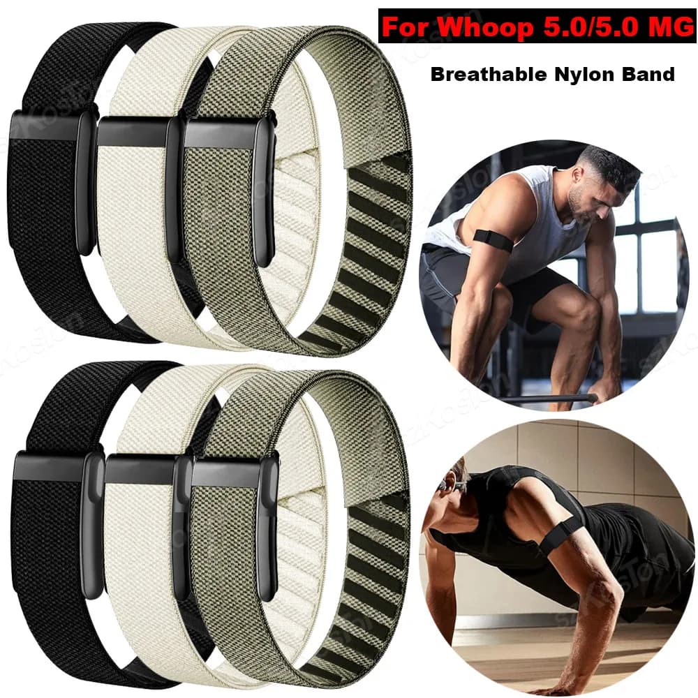 Cinturino in nylon traspirante regolabile per Whoop 5.0/5.0 MG Bracciale per smartwatch di ricambio per cinturino per bicipiti resistente per Whoop 5.0MG