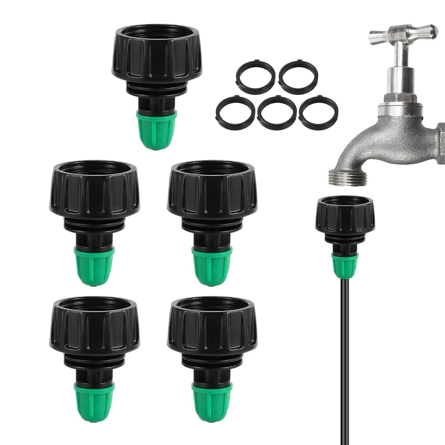 Garden Hose Adapter 3/4 to 1/4 Inch Drip Irrigation Tubing Connectors Lock Barbed Design 3/4 US Standard GHT Thread 5 Pack(3/4'