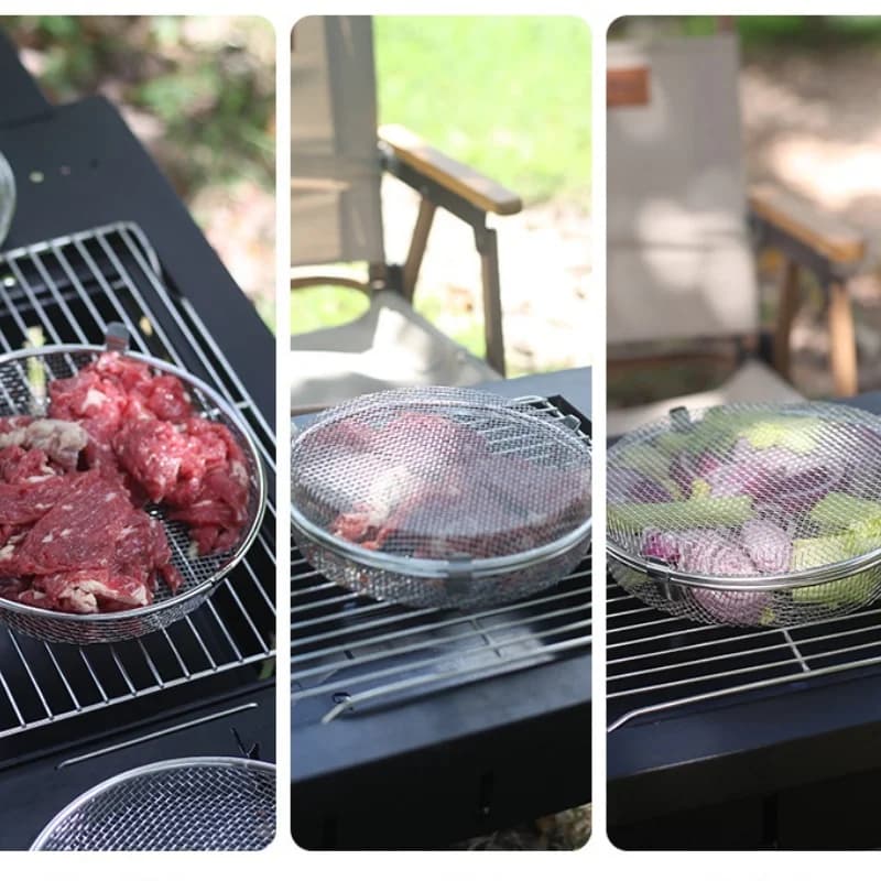 Outdoor Camping BBQ tool ,Stainless Steel Airfryer Basket Quickly Drain Oil ,Draining Basket Durable, Round Food Storage Baskets