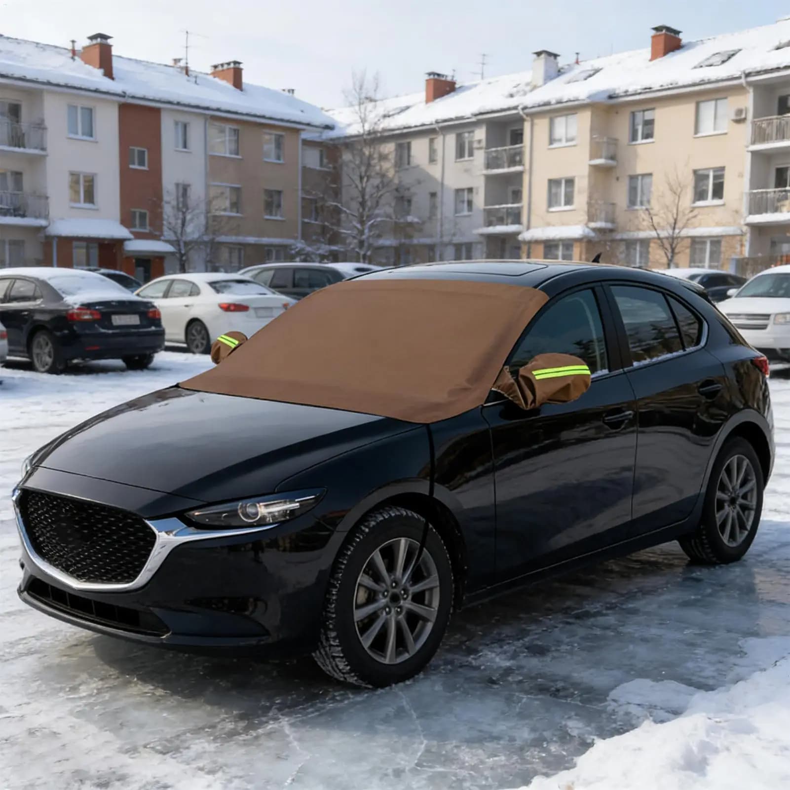Parabrezza per auto Copertura da neve Antipolvere Pelle PU Addensata Accessori auto Parabrezza Parasole per sedani Inverno Estate Gelo