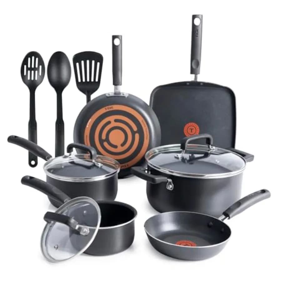 Set di pentole e padelle antiaderenti T-Fal Signature, adatte al forno fino a 350°F, set di pentole da cucina con padelle, casseruole e padella per soffritti.