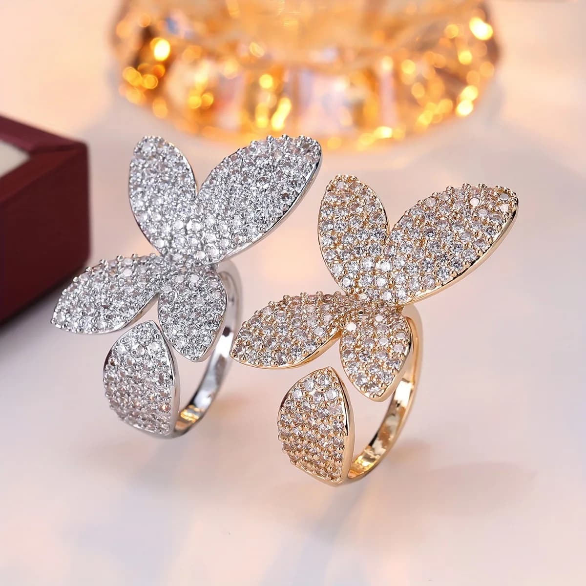 Anello Regolabile di Design, Trendy, di Alta Gamma, Versatile, per Banchetti Nuziali, Gioielli alla Moda, con Fiori, Lusso Discreto