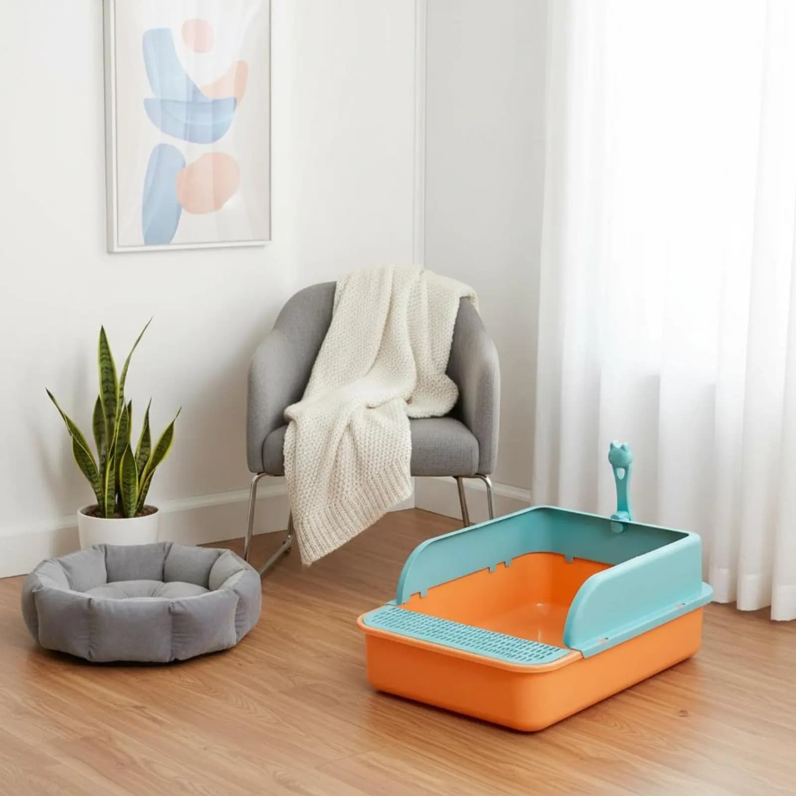 Lettiera per Gatti Semi-Chiusa a Lunga Durata, Toilette per Gatti Semi-Chiusa con Bordi Alti, Design Smontabile, Forniture per Animali Domestici
