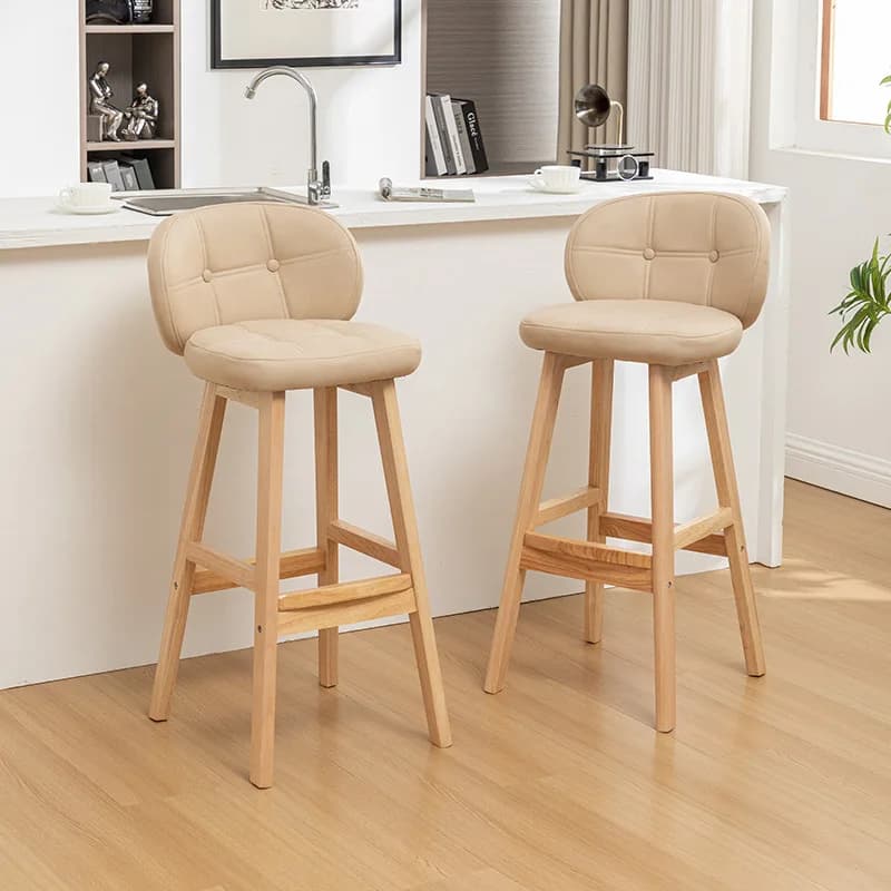 Sedie da bar in legno massello, sgabelli alti, cuscini per sedili in pelle cerata, sgabelli da ristorante moderni e minimalisti, schienali da bar di lusso leggero