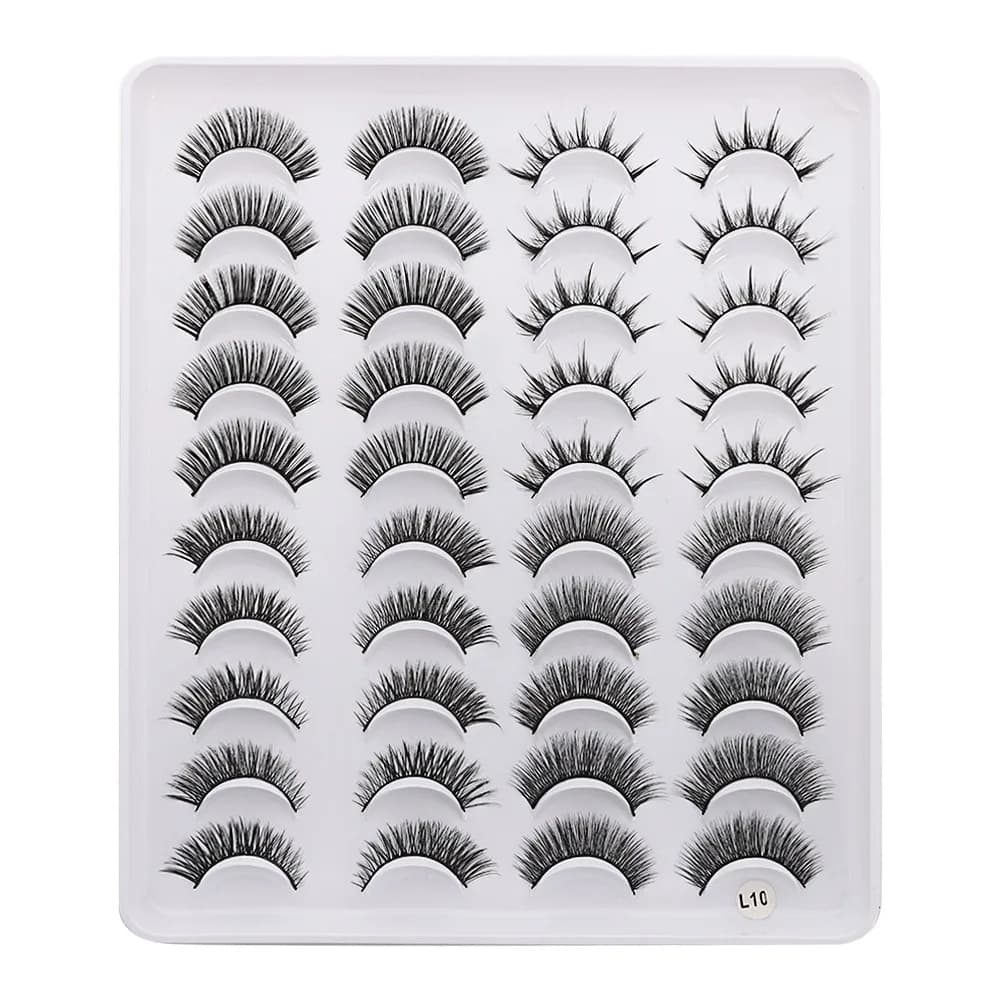 Finte Eyelashes & Pastes, Cross-breeding, Hand-made, 3D in Visone, Wispies and Fluffies Effect, 4 Mixed Styles, Eye Makeup Tools