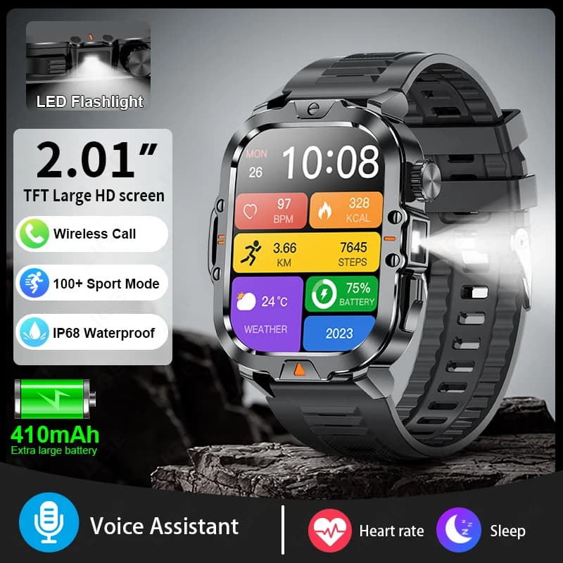 FOXBOX 2026 Smartwatch Sportivo, Tracker Fitness, Monitoraggio Salute e Sonno, Chiamate Bluetooth, Batteria a Lunga Durata, Torcia LED, Orologio Intelligente da Uomo