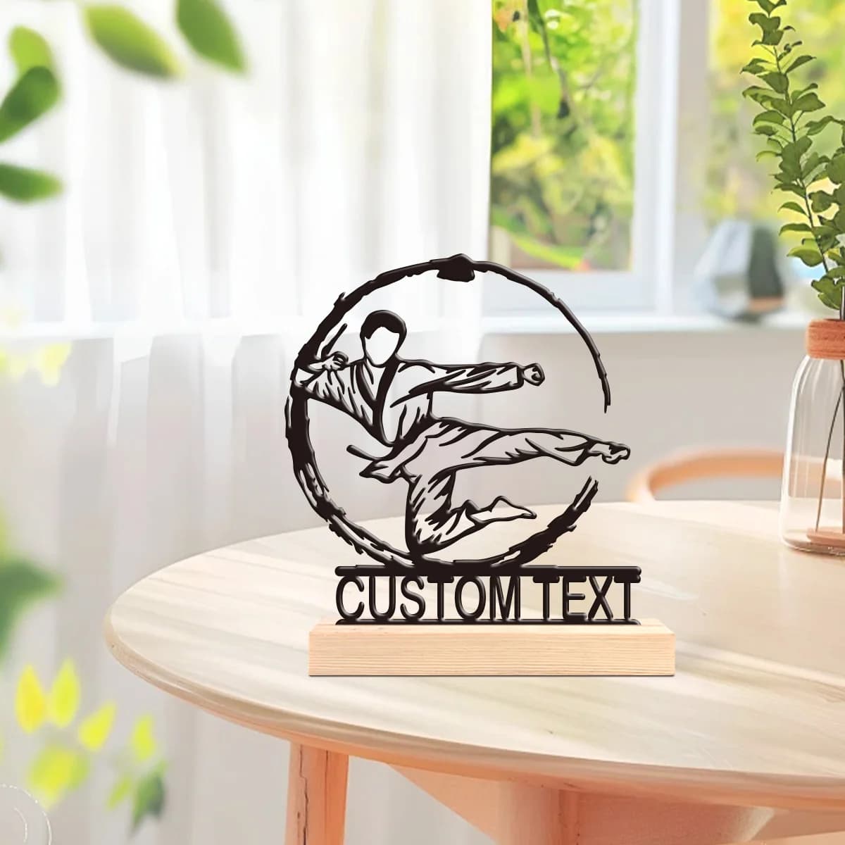 1pc Metal Art Desktop Decoration Custom Content Equipped with A Wooden Base Bar Decoration, Holiday Gifts