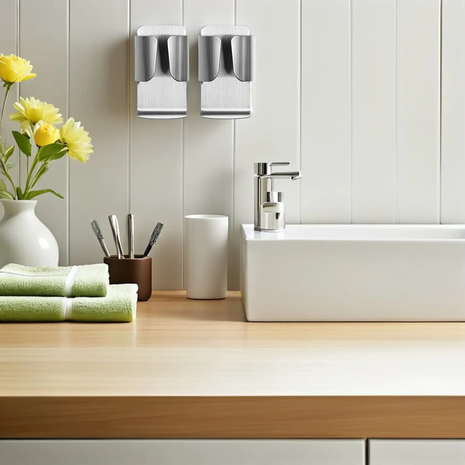 Portaspazzolino elettrico in acciaio inossidabile antiruggine, design semplice, portaoggetti impermeabile per bagno, 2 pezzi