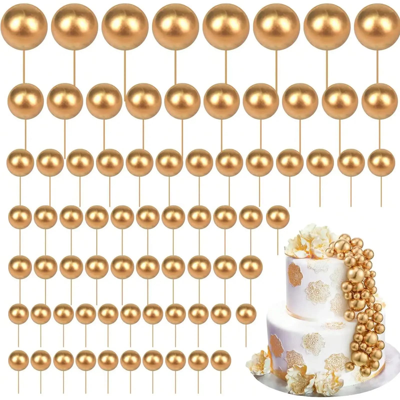 68 pz/set sfera d'oro mini palloncino cappelli torta schiuma decorata sferica torta inserto cappelli per feste di compleanno e decorazioni natalizie