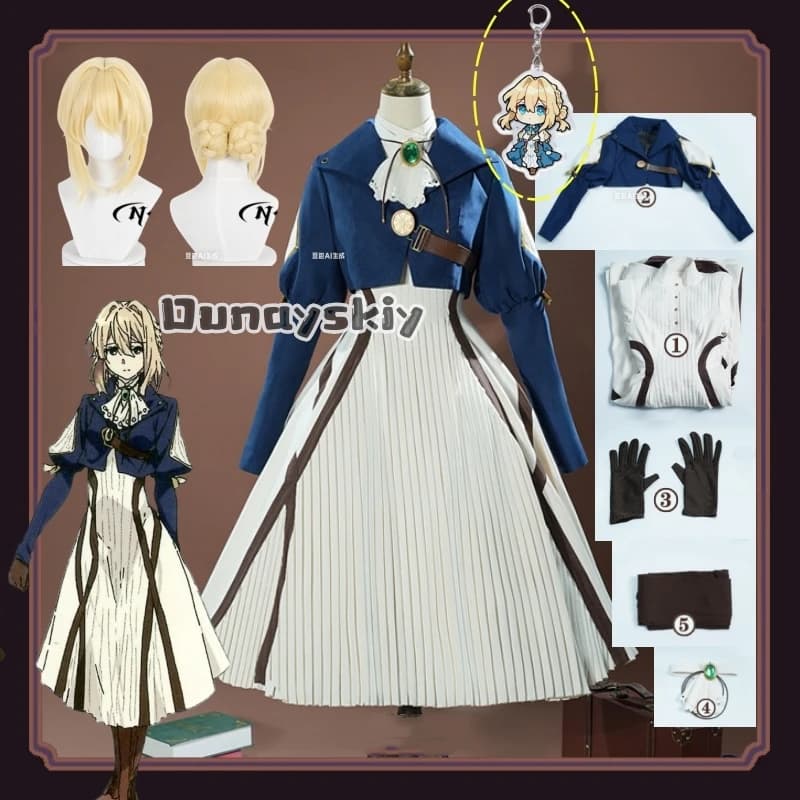 Costume Cosplay Violet Evergarden, Abito Anime, Cappotto+Vestito+Gemma, Lolita per Donne, Halloween, Gioco di Ruolo Bidimensionale