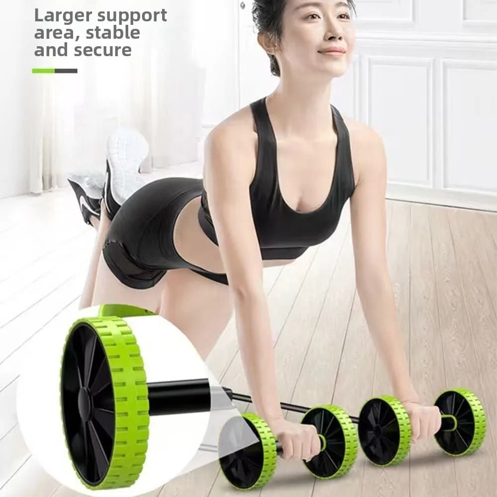 Double Roller Abdominal Muscle Trainer Knee Mat Resistance Bands Ab Roller No Noise Adjustable Core Workout Equipment
