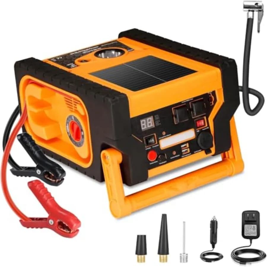 Avviatore di emergenza da 2000 A con compressore d'aria per batteria di veicoli di emergenza che aumenta il gonfiatore di pneumatici ad alta pressione da 260 PSI 22000 mAh