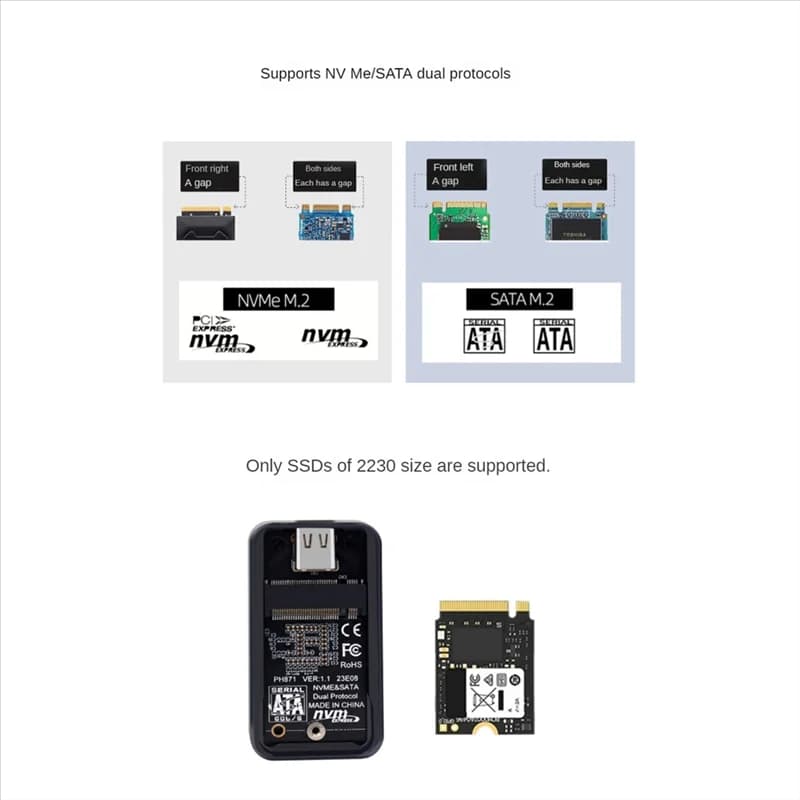 Custodia esterna SSD M.2 Nvme SATA Type-C USB3.1 Gen2 Custodia SSD da 10 Gbps in lega di alluminio per SSD 2230