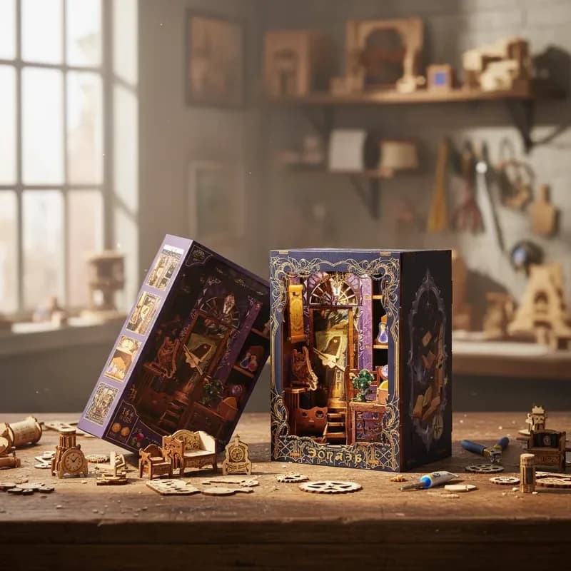 Magic Academy Set di blocchi di costruzione in legno Kit modello Fai da te Agenzia di viaggio della mente Puzzle Scaffale Decor Compleanno Regalo di Natale