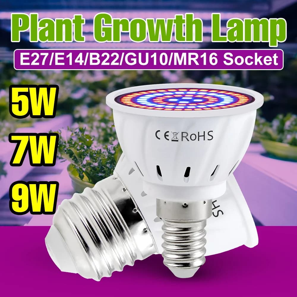 9W LED Grow Light E27 Full Spectrum 220V Plants lamp E14 Plants UV Hydroponic Seeds Lamp GU10 For Vegetable Flower Fill Lighting