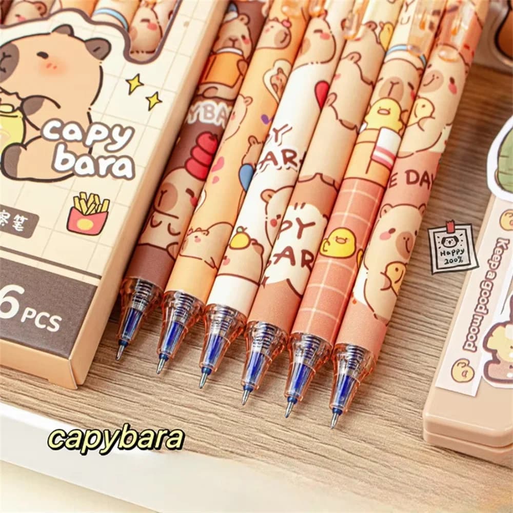 Set di 6 Penne Cancellabili a Forma di Capibara, Inchiostro Blu, Scrittura Fluida e Asciugatura Rapida, Accessori per Scuola e Ufficio, Regalo di Cancelleria per Studenti