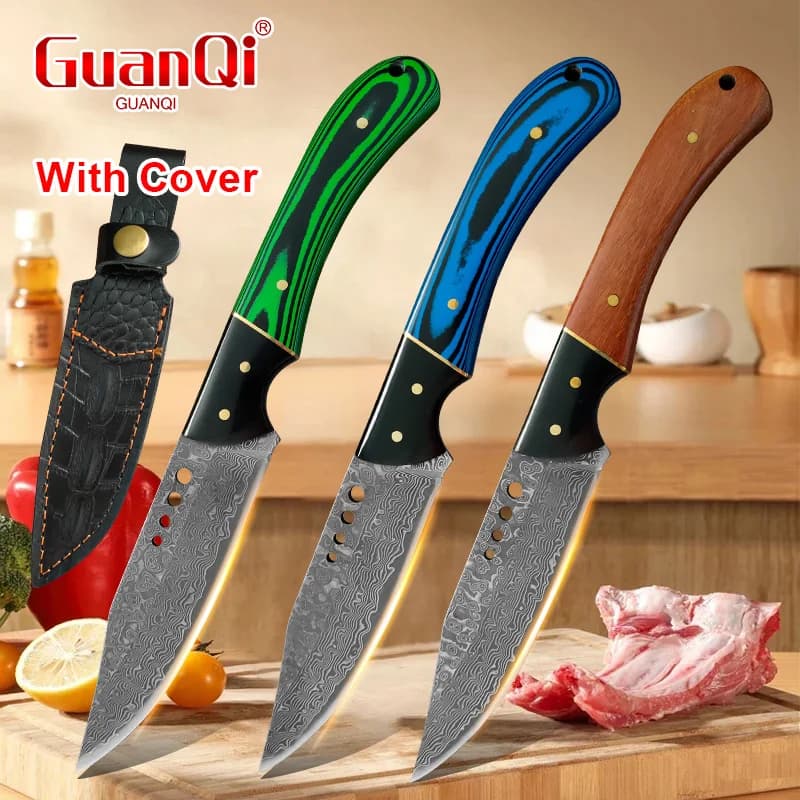 Damascus Steel Super-Sharp Blade Boning Knives Cleaver Meat Fruit Slicing Fish Kitchen Knife Wood Handle Kitchen Cooking Tools