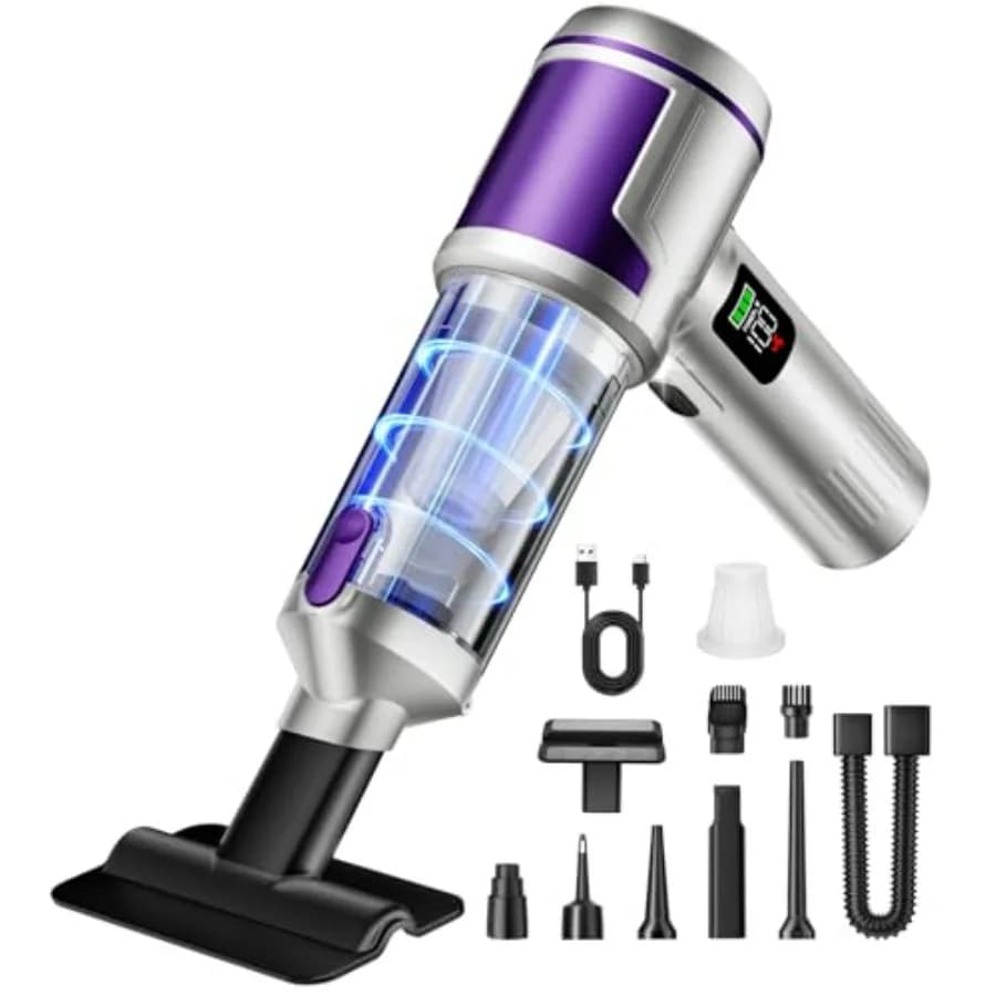 Aspirapolvere Portatile Senza Fili per Auto, 22000 Pa di Potenza di Aspirazione, con Ugelli Multipli, Filtro Lavabile e Luce LED per Auto