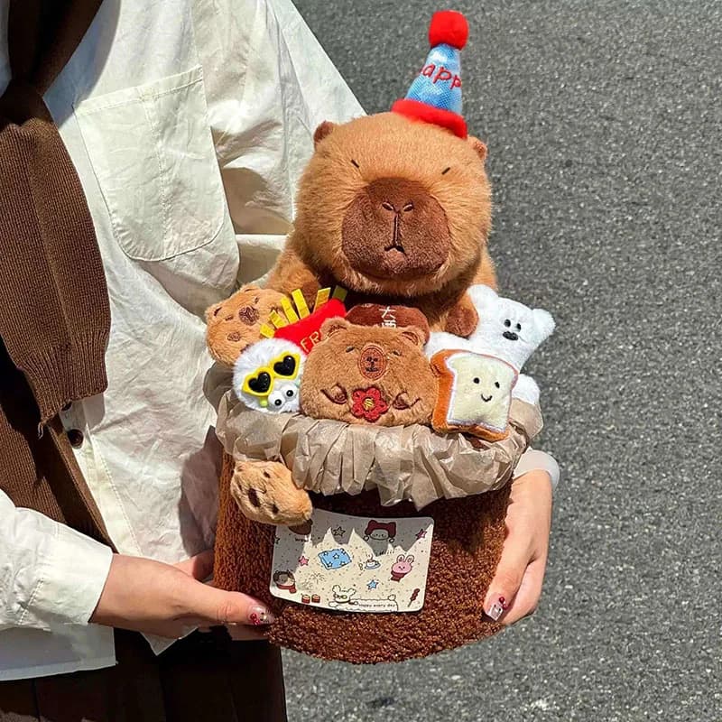 Capibara Peluche Bouquet Buon Compleanno Regalo di Animali di Peluche a Tema Simpatico Bouquet di Bambole di Cartone Animato per la Celebrazione Regali Perfetti Kawaii