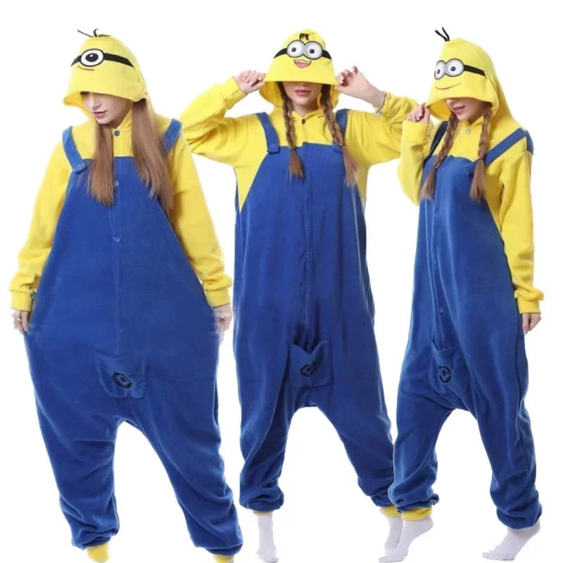 Pigiama in pile dei Minion di Despicable Me 2026, tuta intera a tema cartone animato, pigiama intero dei Minion, abbigliamento da casa per adulti, costume di Halloween