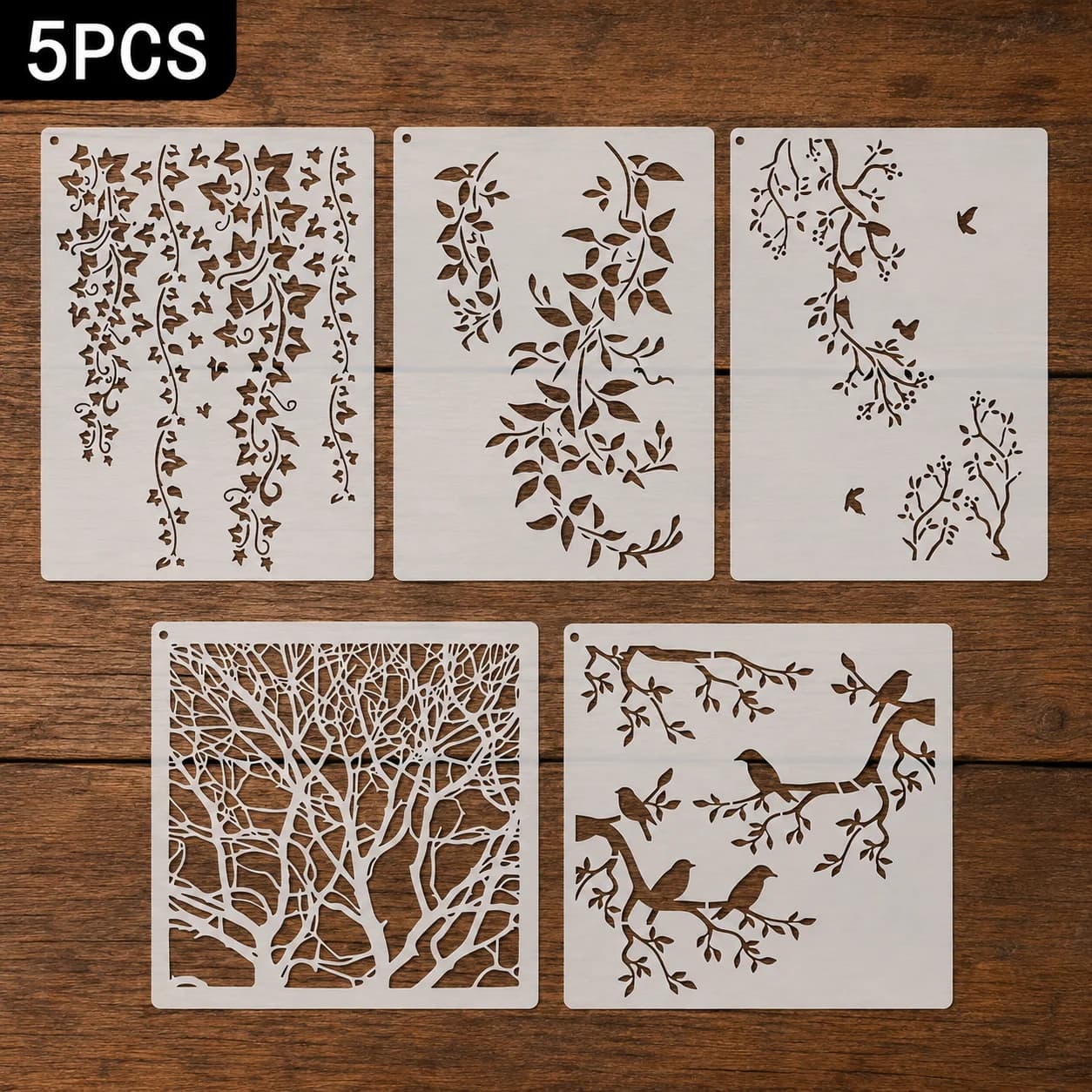 5PCS Decorative Pattern Stencil Set Reusable Drawing Templates for DIY Painting Wall Art Scrapbooking Craft Decor