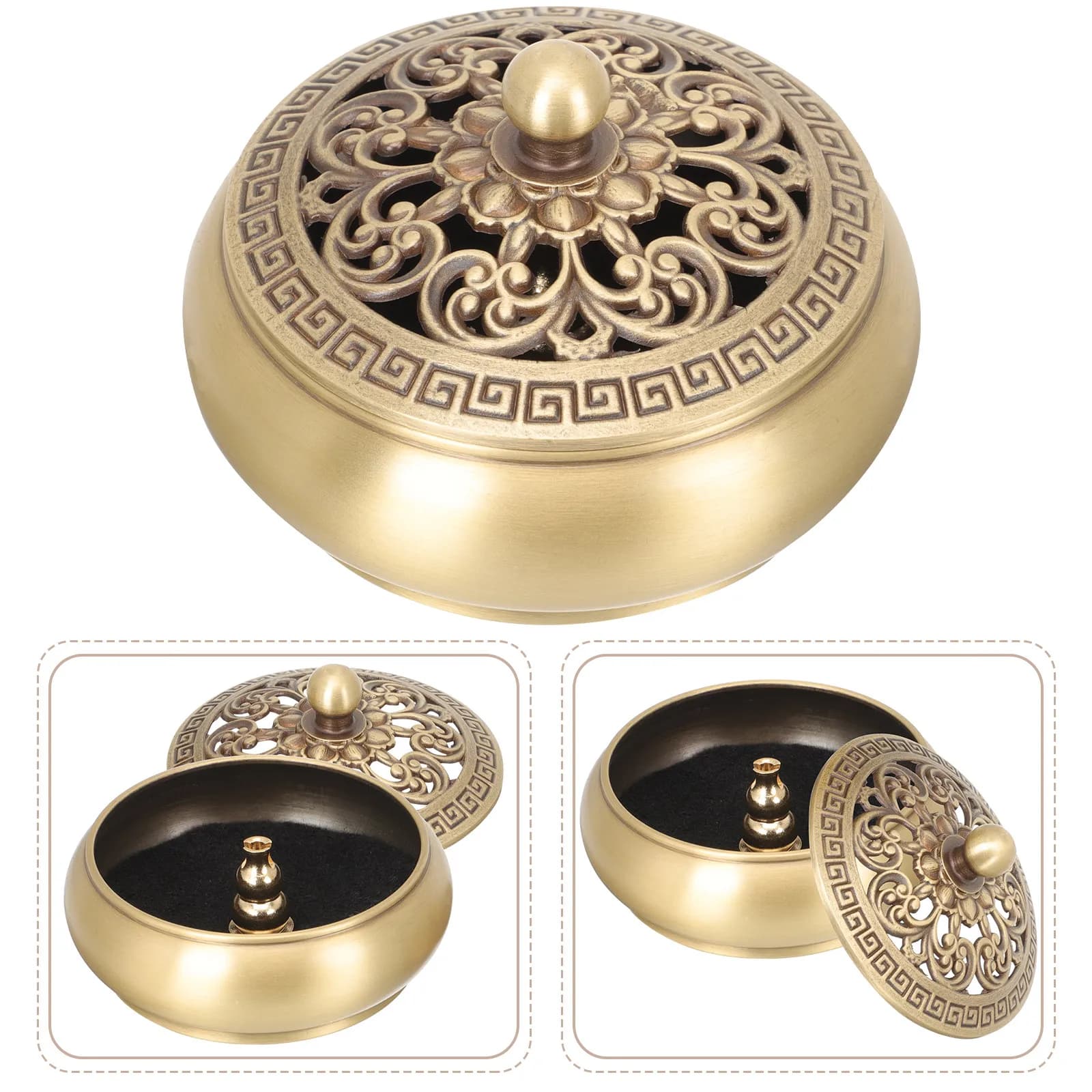 Bruciatore d'Incenso in Ottone Stile Asiatico Tradizionale, Decorazione per Altare Domestico, Incensiere per Tempio, per Bastoncini di Sandalo e Coni Aromaterapici