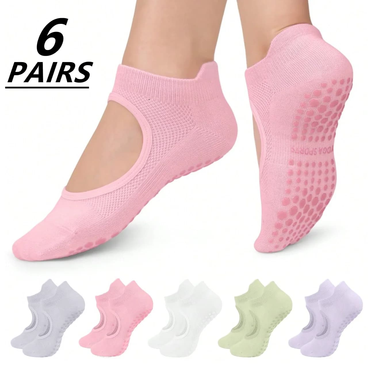 1-6 Pairs Women'S Yoga Socks Non-Slip Pilates Dance Socks Non-Slip Floor Slippers With Handles For Gym Indoor And Fitness Ballet