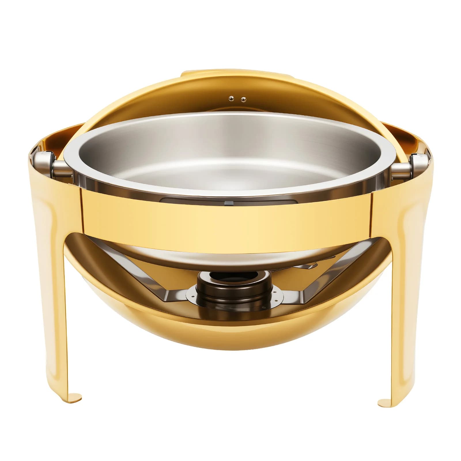 Gold Round Roll Top Chafing Dish, 6L Stainless Steel Buffet Warmer Set with Visual Lid, 90°/180° Opening for Catering, Wedding & Party