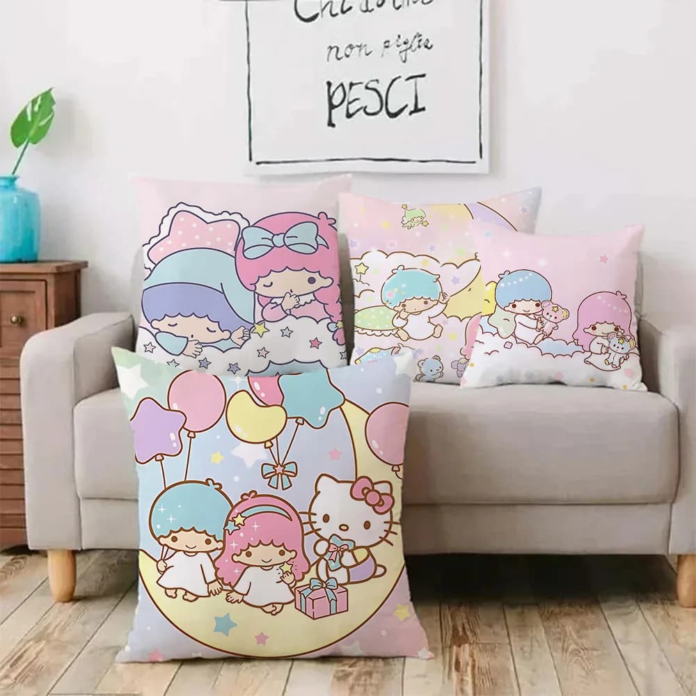 LittleTwinStars Sanrios Pillow Covers Cartoon Sofa Decorative Home Double-sided Printing Short Plush Cute Cushion Cover