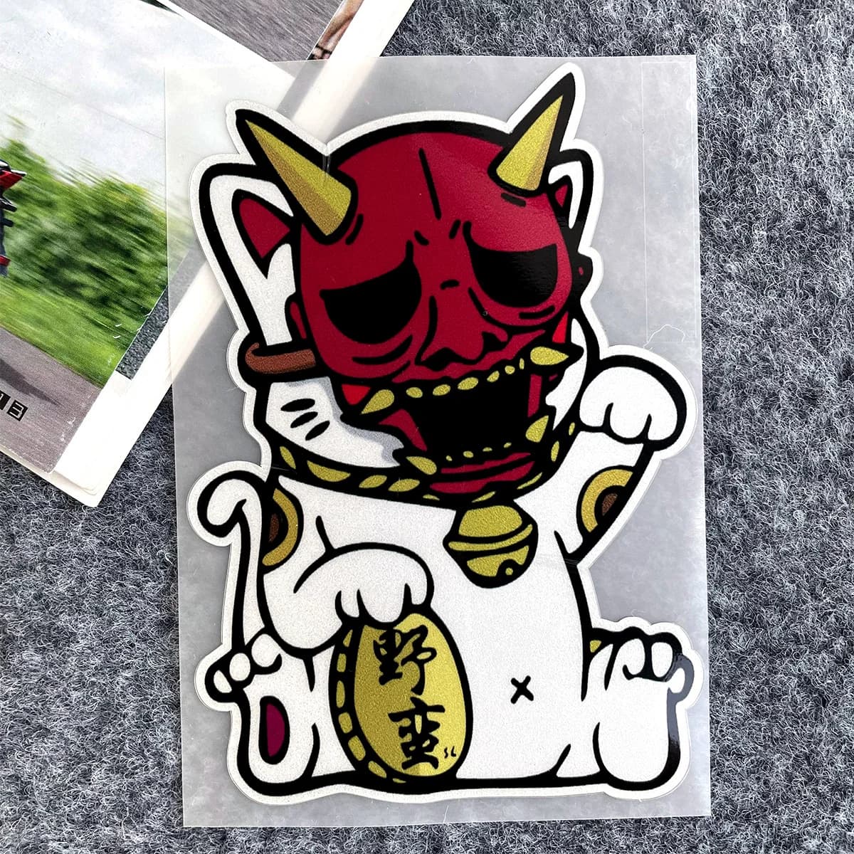 1PC Lucky Cat Oni Mask Waterproof Vinyl Stickers For Car Motorcycle Helmet Laptop Bike Decor Decal