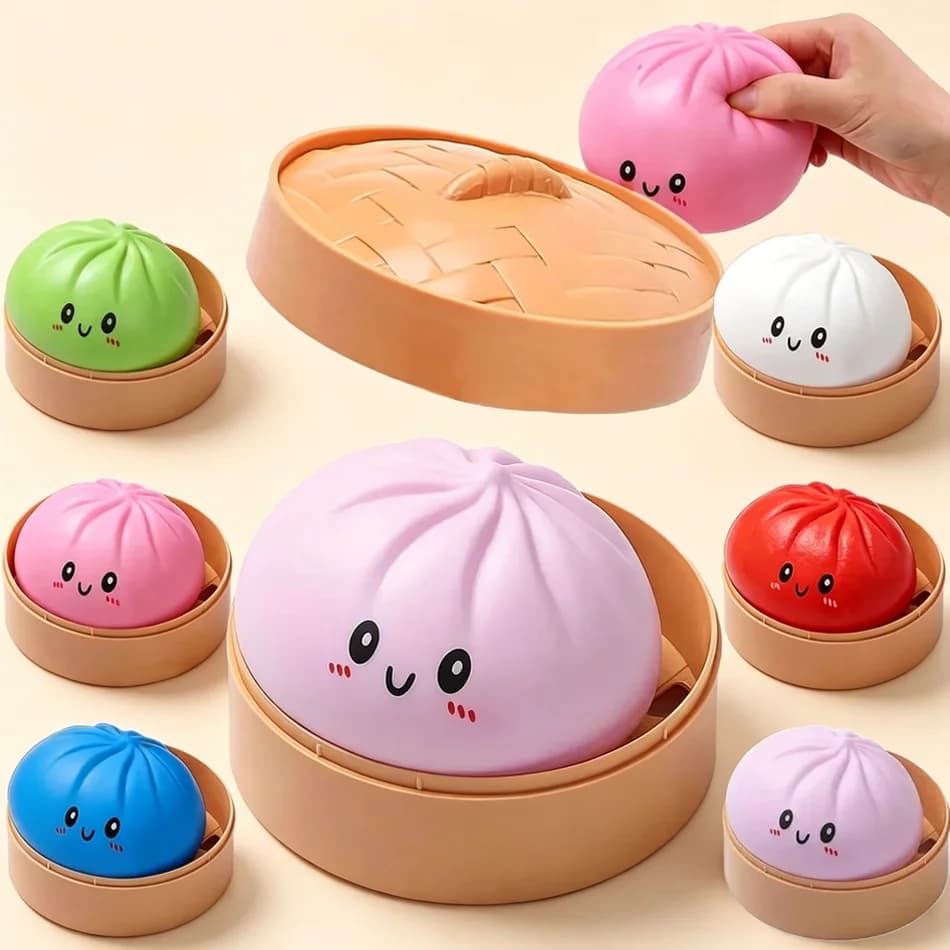 1-12pcs Dumpling Squishes Balls Fidget Sensory Toy Simulation Food with Little Steamer Squeeze Dough Ball Stress Relief Toy