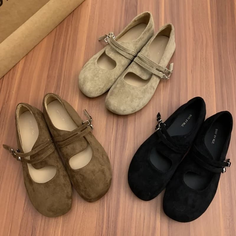 Mocassini a fondo piatto con testa tonda in pelle scamosciata da donna Primavera e autunno Fibbia alla moda Scarpe casual con tacco basso morbide e comode.