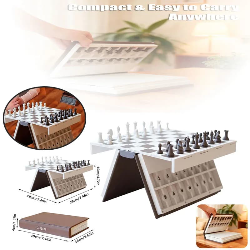 1 pz libro degli scacchi stampato in plastica 3D, set di scacchi con libri di archiviazione design gioco da tavolo pieghevole per adulti set di giochi compatti portatili