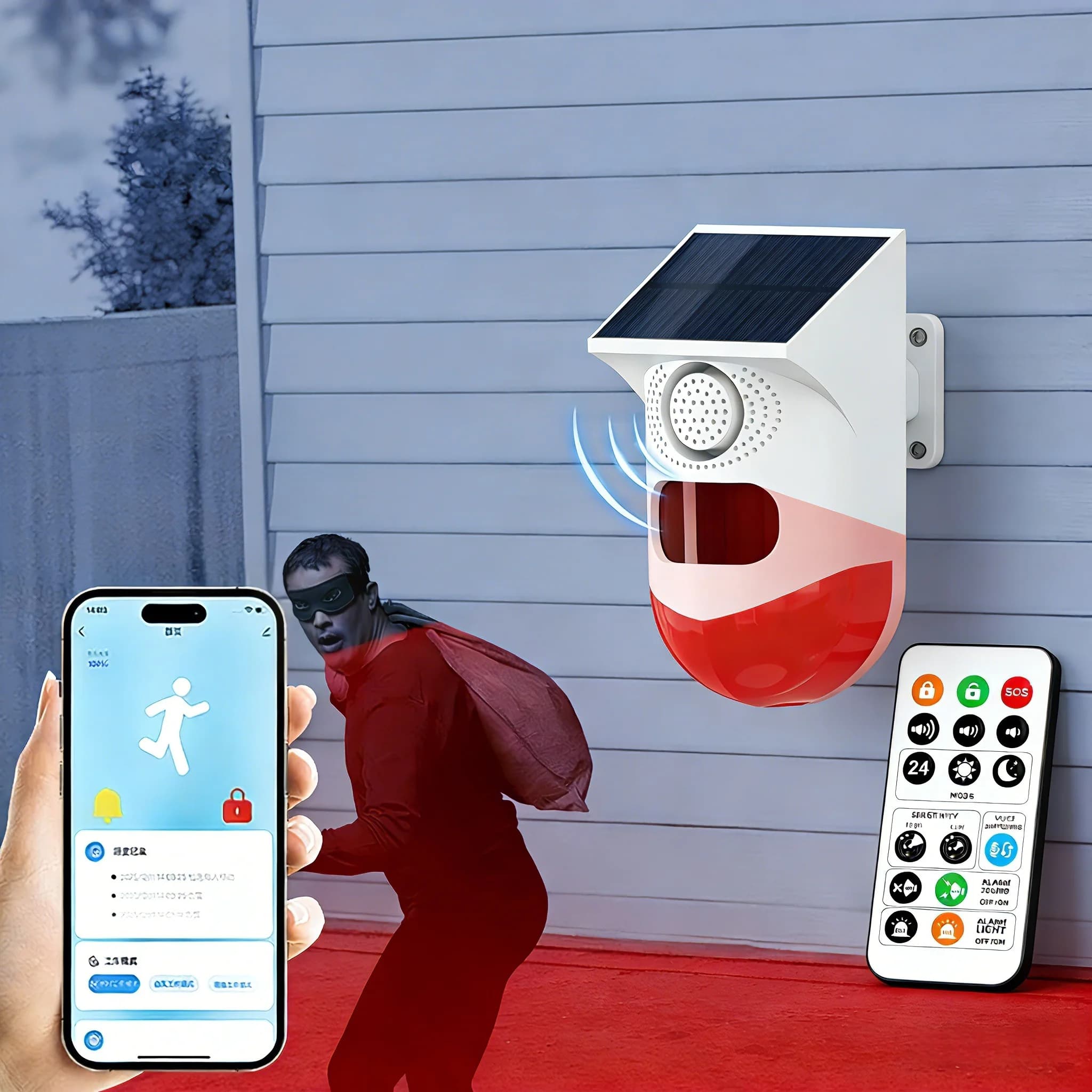 Allarme Wireless a Energia Solare con Rilevatore di Movimento, Sistema di Sicurezza Domestica Antifurto per Fattoria, Cortile, Garage, Monitoraggio Remoto