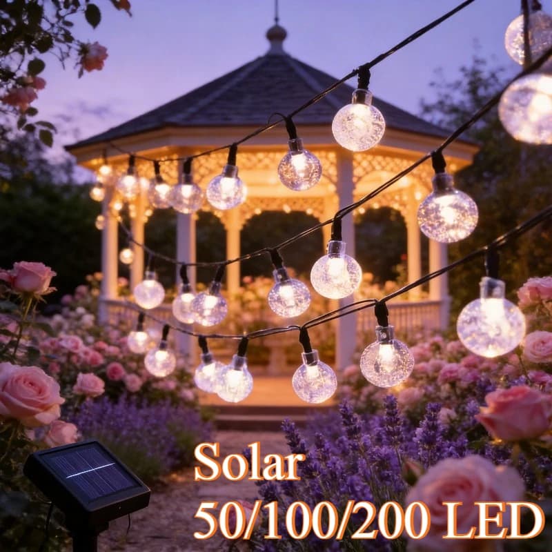 Nuove Luci Solari a LED a Forma di Globo di Cristallo 2026, Luci Solari da Esterno a LED IP65, Ghirlanda Luminosa per Decorazioni Natalizie e Feste in Giardino