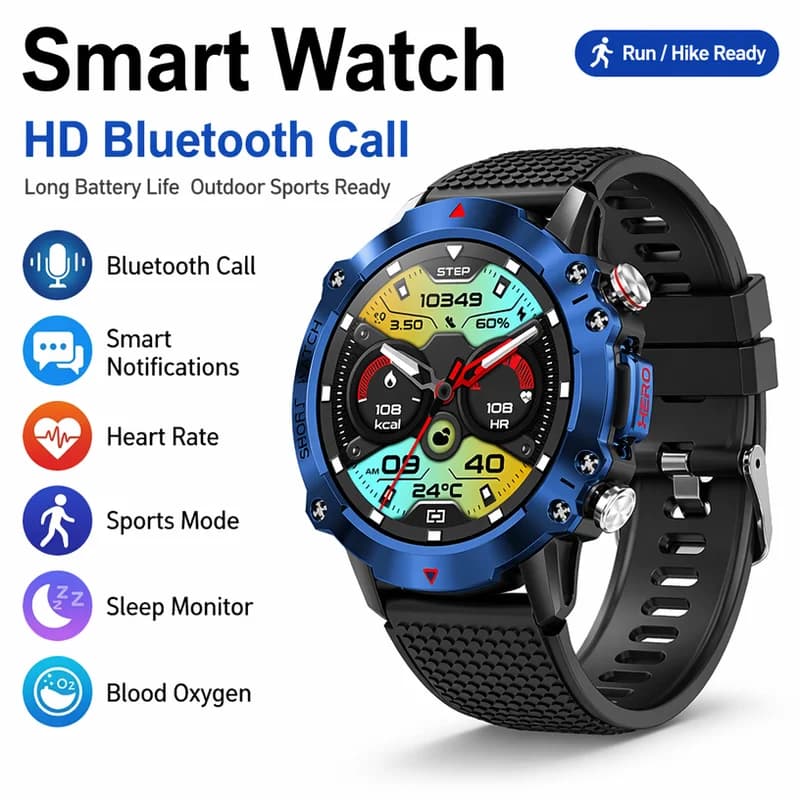 GEJIAN New 1.39 "HD Screen Outdoor Smart Watch For Men with Heart Rate Sleep IP67 Bluetooth Call GPS Track Tracking Smartwatch