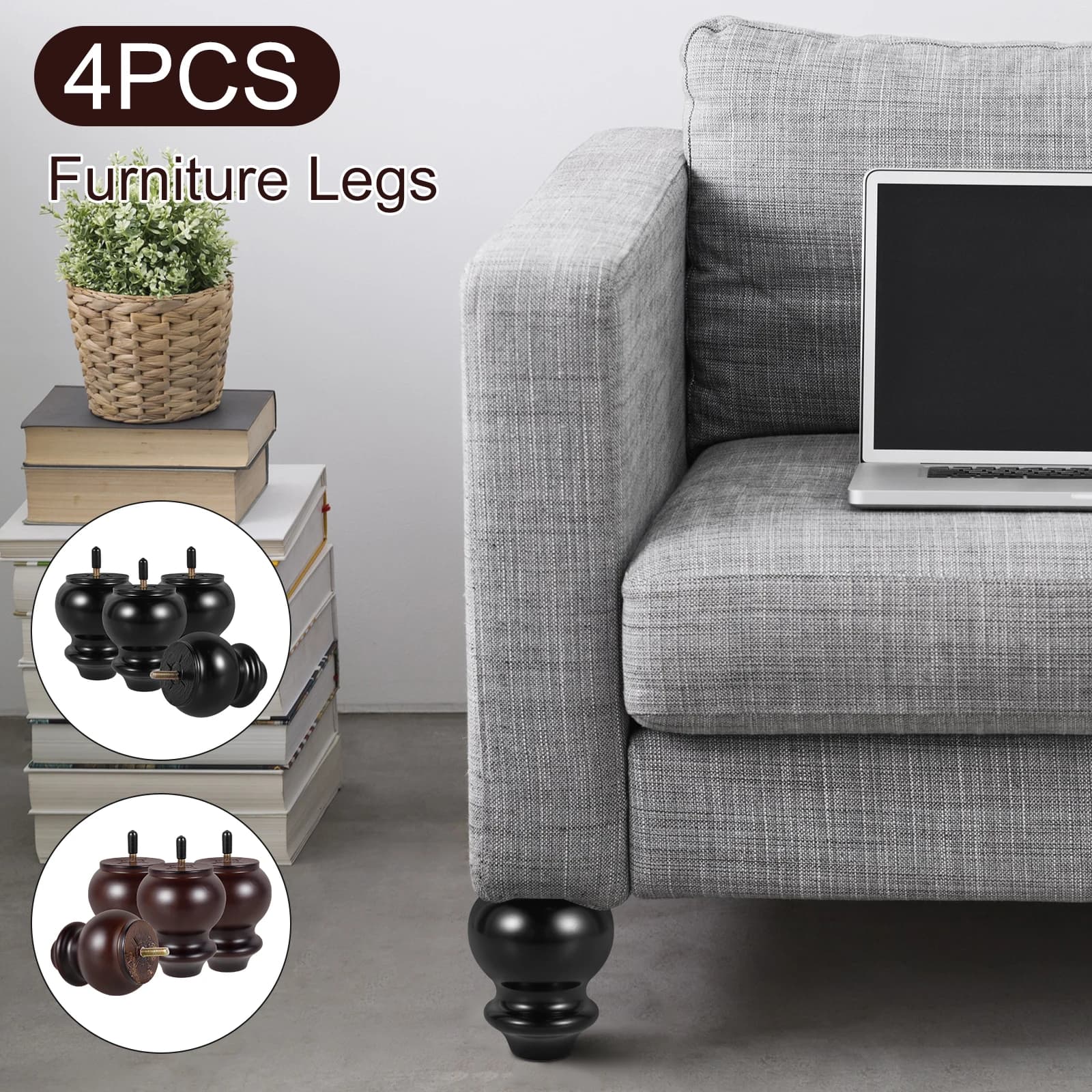 4 pezzi/pacco set di gambe per mobili gambe per divani in legno massello piedini di ricambio raccordi tavolino mobile TV gambe in legno altezza 4 pollici