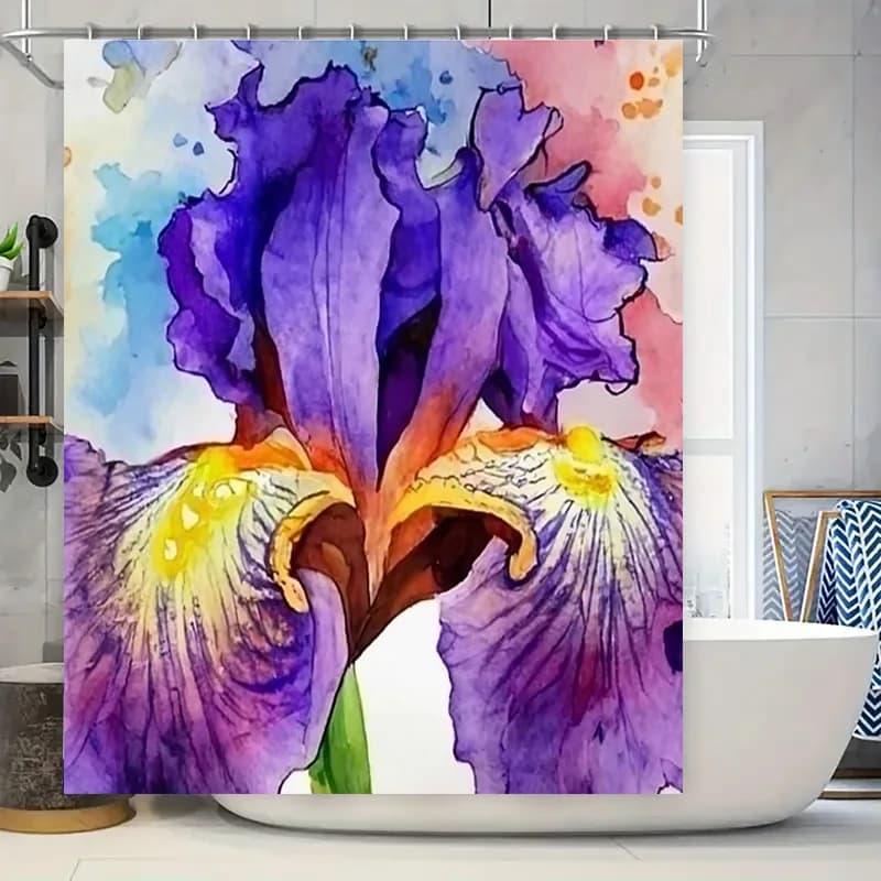 Tenda da doccia con iride acquerello, design floreale viola per l'arredamento del bagno, accessori per la casa moderni