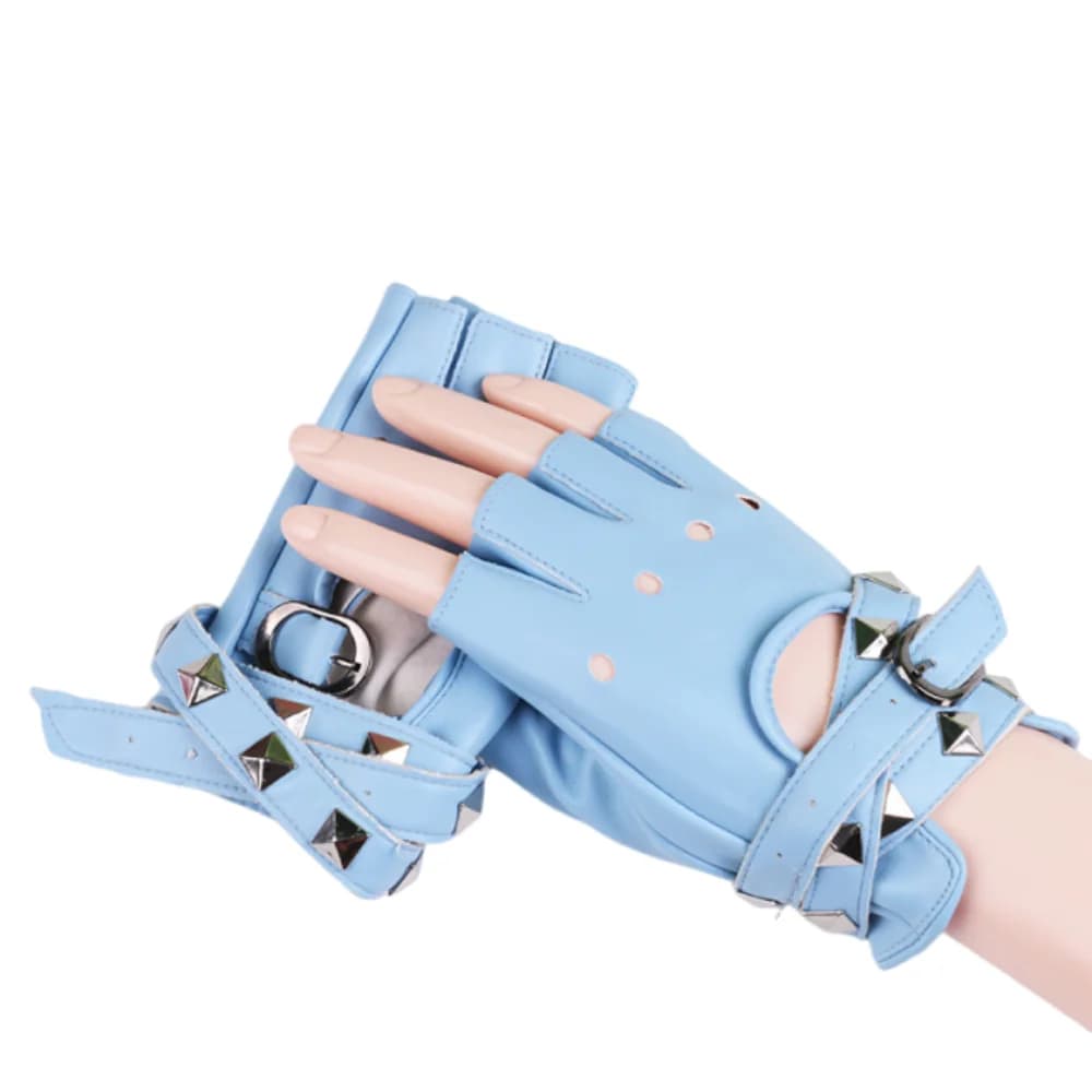 Fashion Accessories Punk Rivets Belt Wrist Gloves Cool Breathable Driving Gloves Trendy Gothic Half Finger Gloves Disco Dancing