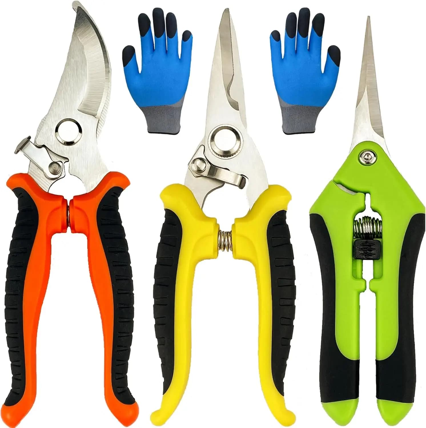 Set di 4 Forbici da Potatura con Guanti da Giardinaggio, Cesoie da Giardino in Acciaio Inossidabile