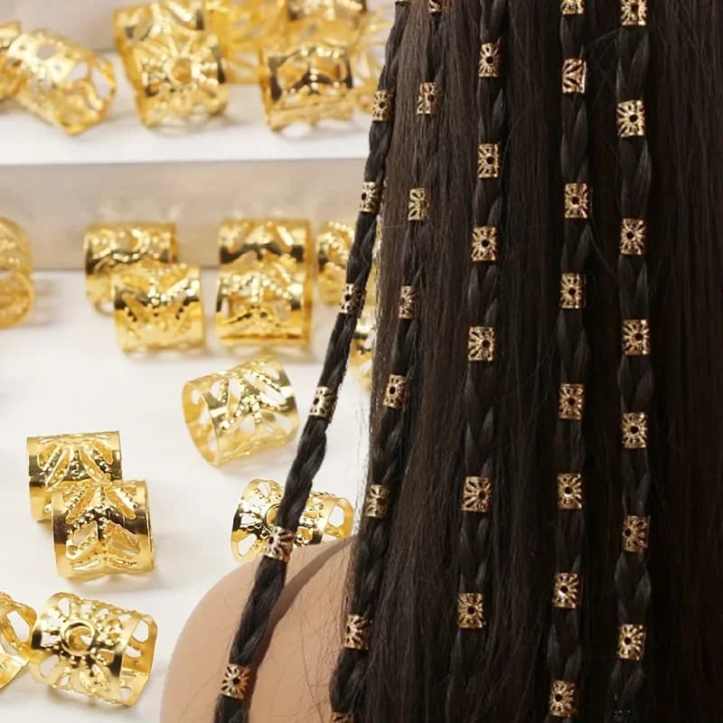 40PCS Dreadlocks Golden Hair Ring Beads Clip Dread Locks woven metal hair for women accessories Dreadlock