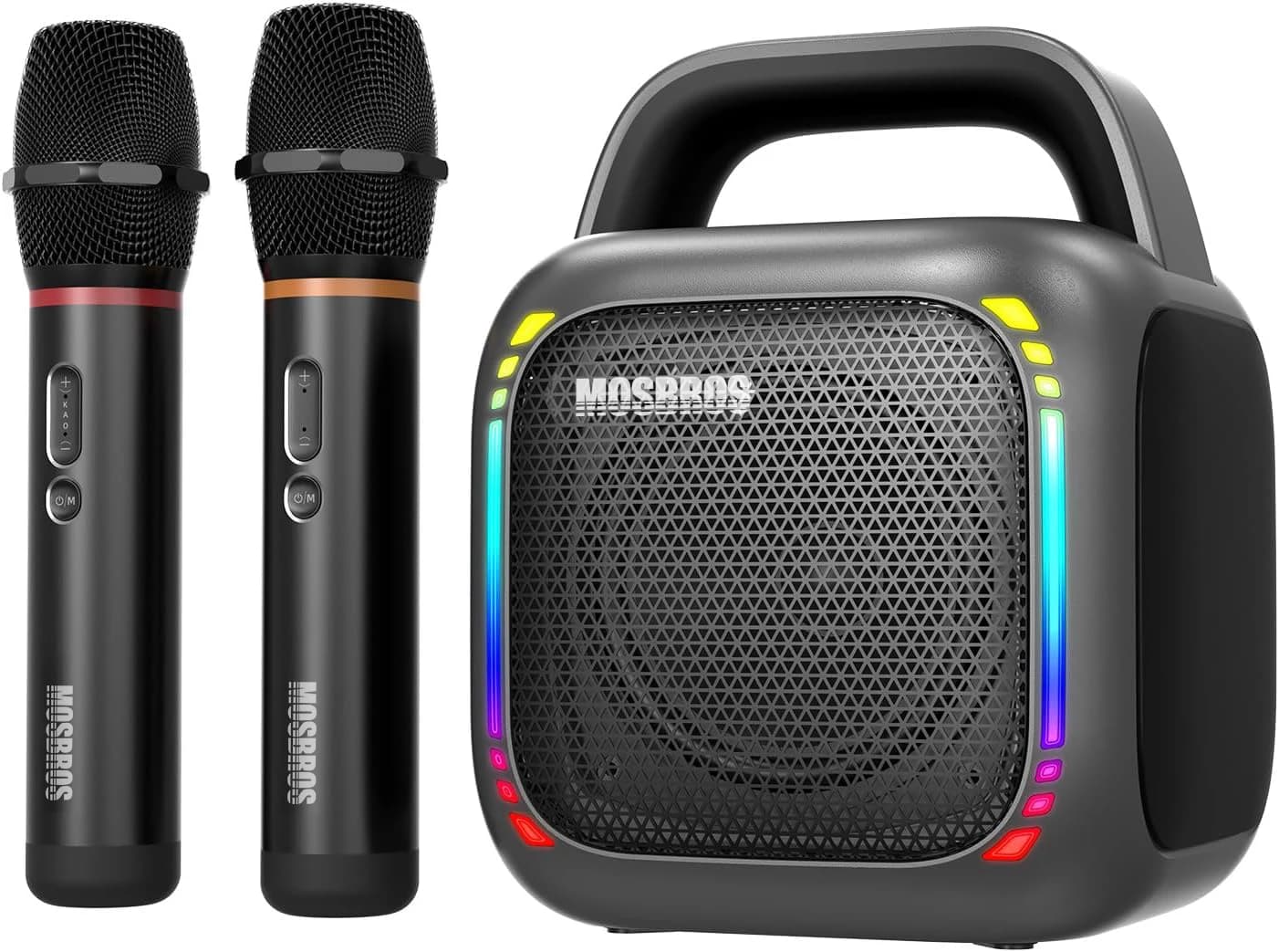 MOSBROS Macchina karaoke professionale Bluetooth Altoparlante portatile per bassi profondi da 50 W per adulti con 2 microfoni wireless Suono Hifi