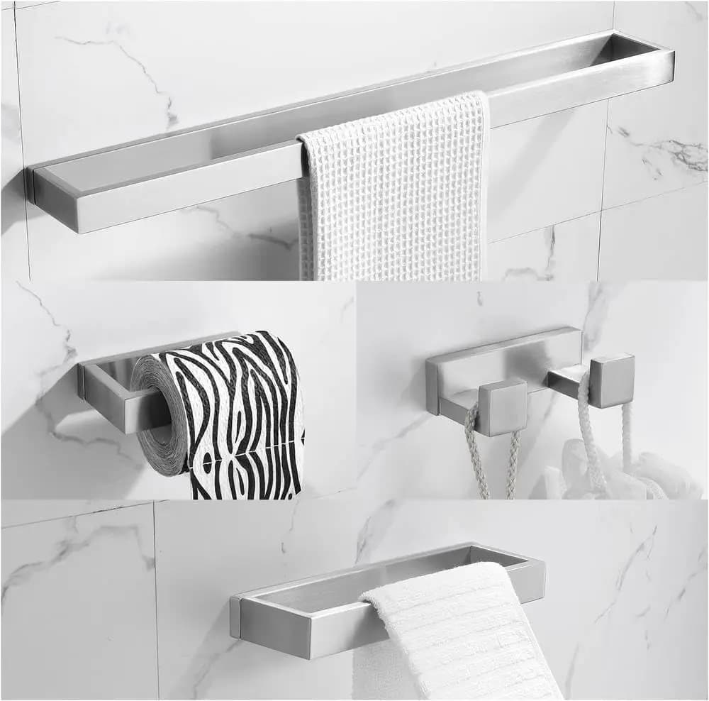 Set di Accessori per Bagno in Acciaio Inox Spazzolato 4 Pezzi, Portasciugamani da Parete 23,6 Pollici, Personalizzabile