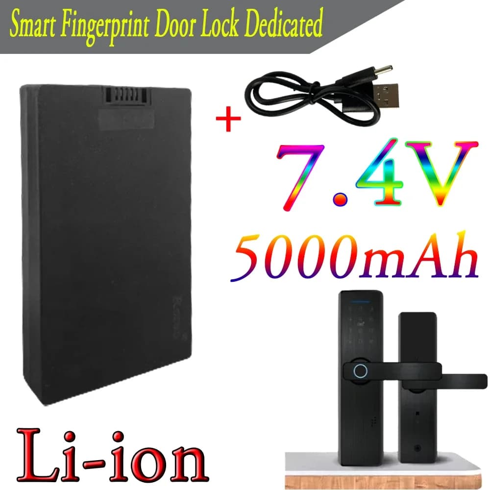 Batteria al Litio Polimerica per Serratura Intelligente, Serratura Biometrica 7.4V 5000mAh, con Cavo di Ricarica