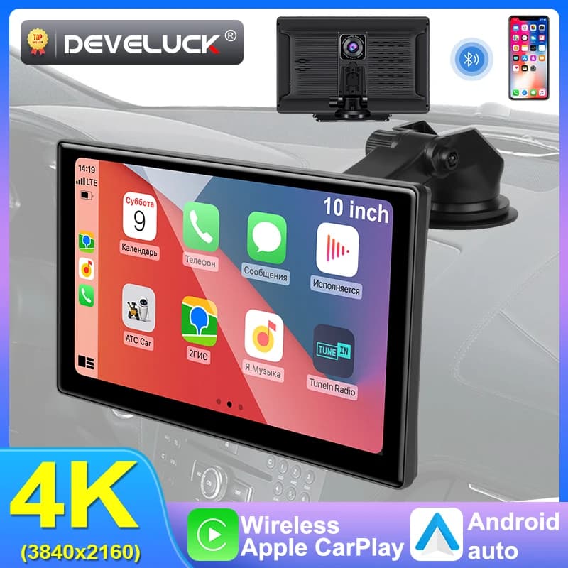 10 pollici 4K Dash Cam Car DVR Wireless Carplay e Android Auto navigazione GPS videoregistratore AUX Dashboard Camera Monitor BT 5G