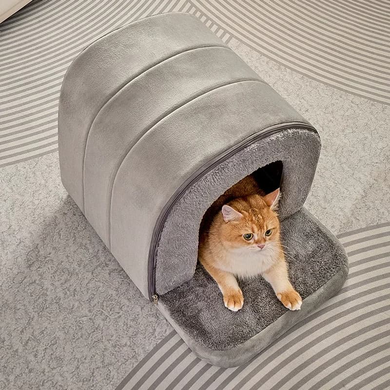 Warm Cave Nest Pet Bed Grey Color Dog House for Cats And Dogs Indoor Sleeping Shelter Cozy Winter Dog Bed