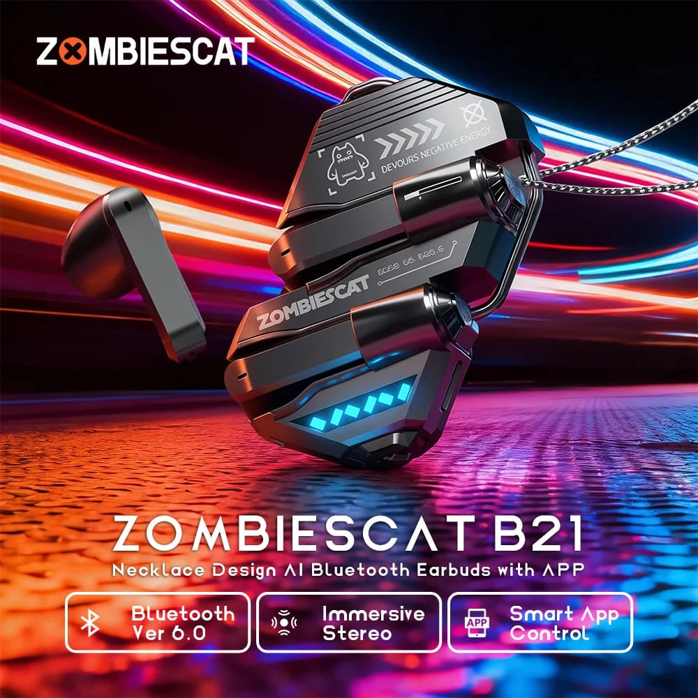 Auricolari Bluetooth 6.0 Zombi Cat in Lega Mecha con Traduzione AI in Tempo Reale, Cuffie Stereo Immersive TWS Wireless con APP