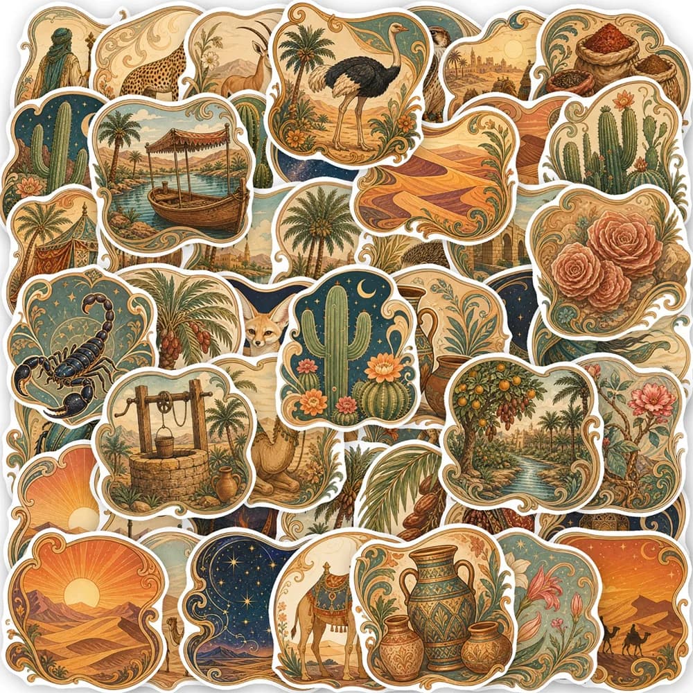 10/30/50pcs Cool Middle East Desert Stickers Cartoon Camel Plant Animal Decals DIY Suitcase Phone Helmet Waterproof Sticker Pack